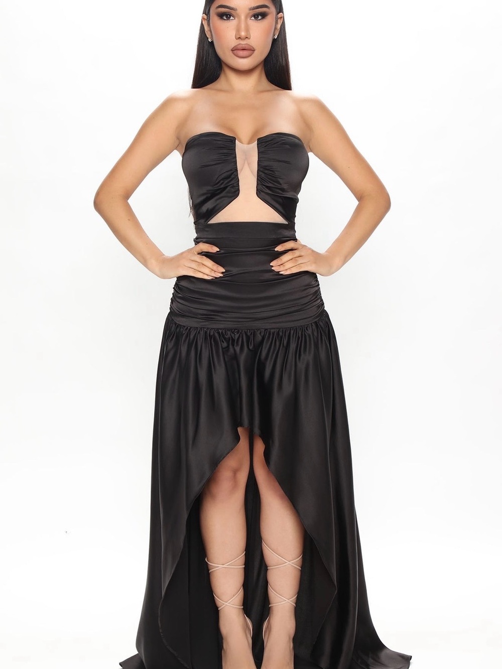 Fashion Nova Black High-Low Strapless Cutout Dress